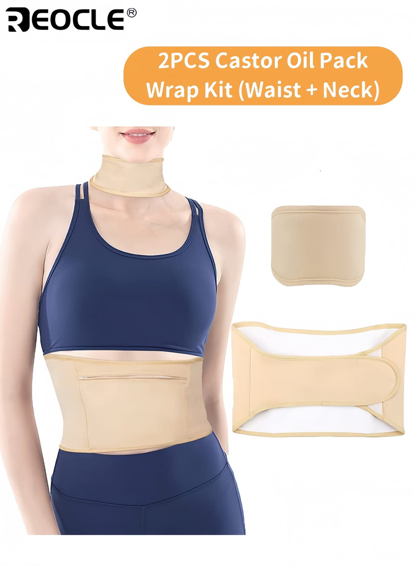 2PCS Castor Oil Pack Wrap Adjustable Reusable Organic Kit with Cotton Machine Washable Leak Proof Design for Liver Detox Suitable for Waist & Neck Use for Adults for Daily Care