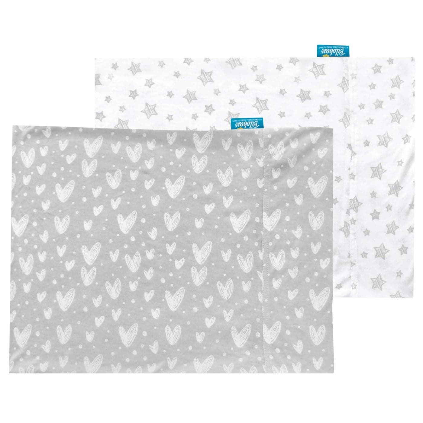 Biloban Organic Cotton Youth Pillowcase 2 Pack Pillowcases Only Kids Pillowcase for Sleeping Fit Pillow Sized 16 x22 Envelope Travel Pillowcases for Girl Boy Gray Heart White Star