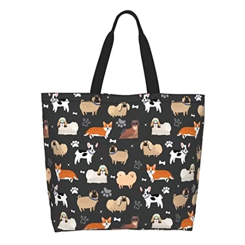 bositigo Funny Dog Theme Tote Bag for Women, Cute Paw Bone Print Shoulder Reusable Beach Shopping Handbags Casual Travel Gifts for Dog Lovers Mother Teacher -Large