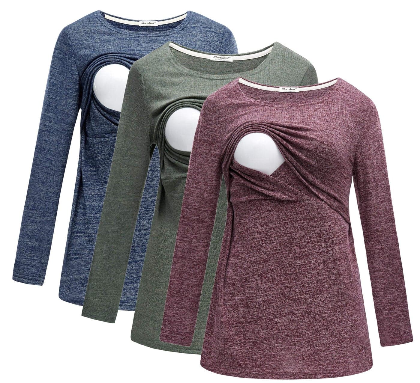 Bearsland Women's Maternity Clothes Long Sleeves Breastfeeding Shirts and Nursing Top,bluegreenred,L