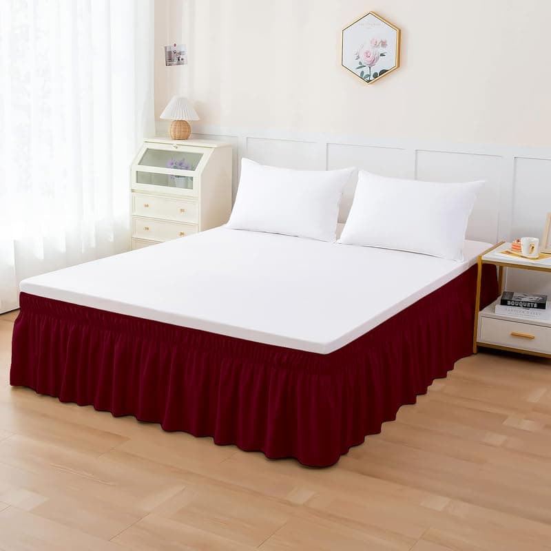 TSM BEDDING Wrap Around Bed Skirt for Cal King Size 72 x 84 Inch 18 Inch Drop Length Wrinkle Free Brushed Microfiber Fabric Bed Skirt Easy Elastic Feet Machine Washable Wine