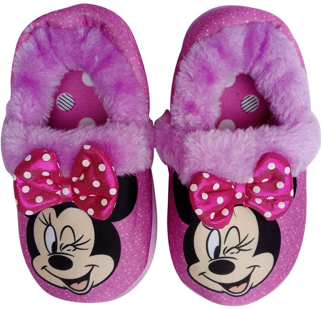 Disney Girl's Minnie Mouse 3D Plush Fuzzy Slippers (Pink/Purple. Numeric_11)