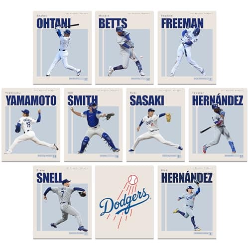 Los Angeles Dodgers Player Posters, Shohei Ohtani, Yoshinobu Yamamoto, Mookie Betts, Freddie Freeman, Roki Sasaki LA Dodgers Wall Art Decor Man Cave Baseball Merch Unframed Set of 10 (11x14)