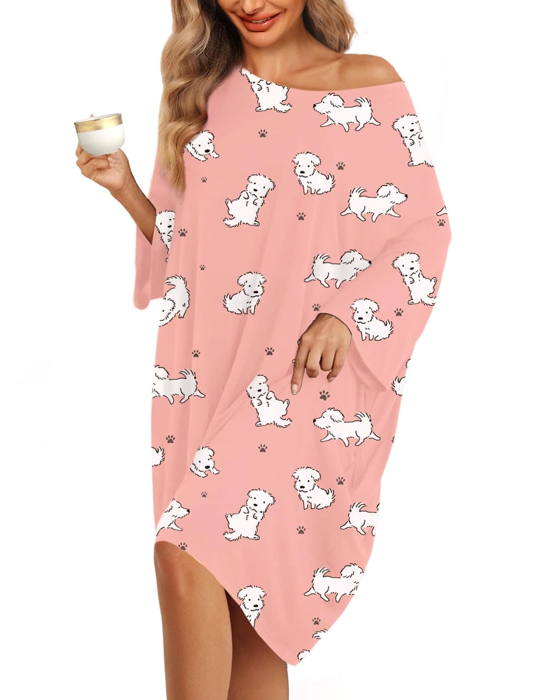 KFUBUO Plus Size Nightgowns for Women Oversized Sleep Tshirts Dress Pjs Lounge Short Sleeves Print Sleepwear With Pocket Fit S-5XL