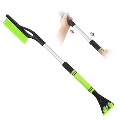 Leriton 27"-33" Snow Brush and Detachable Ice Scraper with Ergonomic Foam Grip Scalable Range 27" Winter Accessories for Cars Trucks SUV(Green)