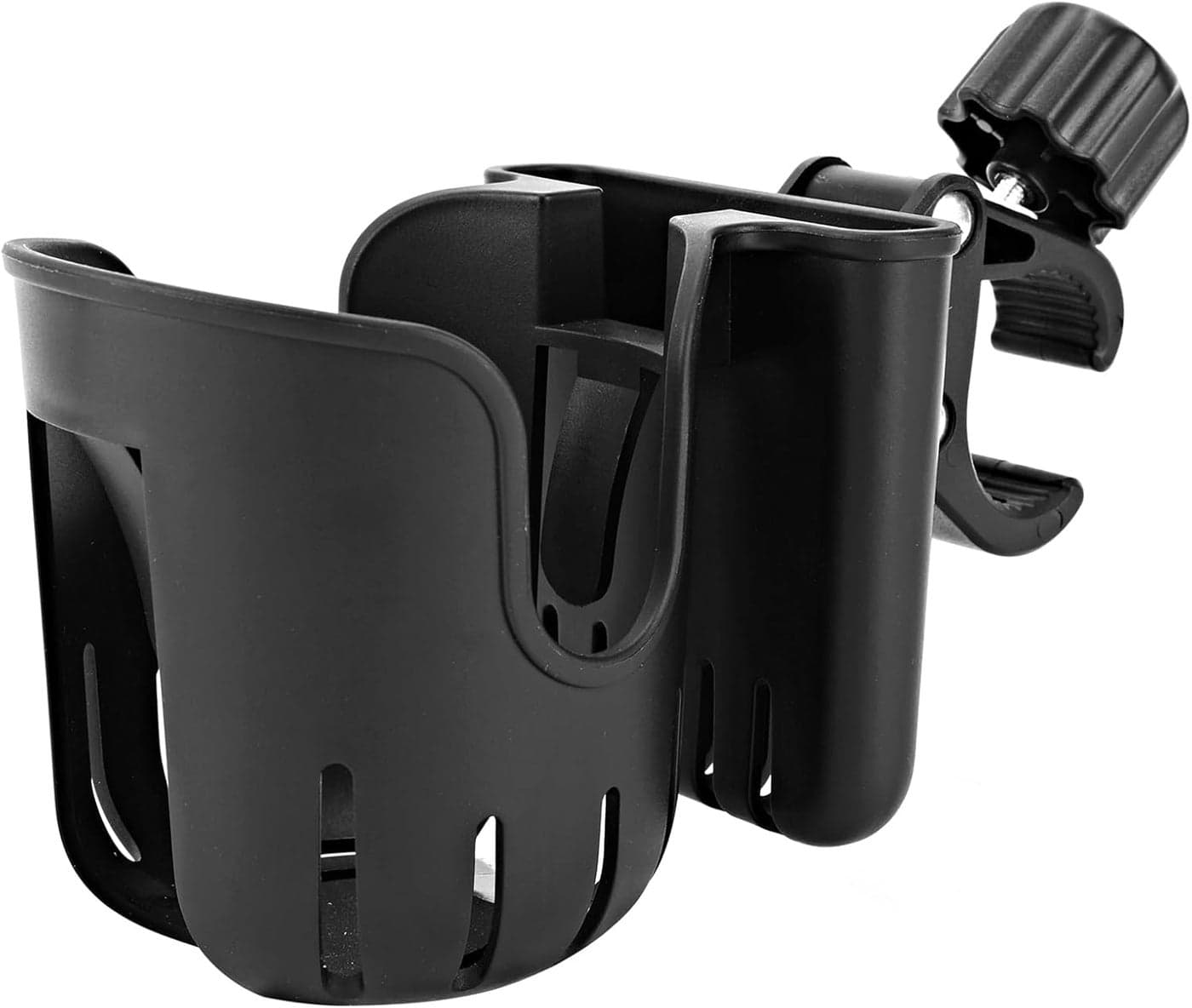 Stroller Cup Holder with Phone Holder 2in1 Universal Cup Holder for Walker Wheelchair Bike Scooter Fits Most Cup Black