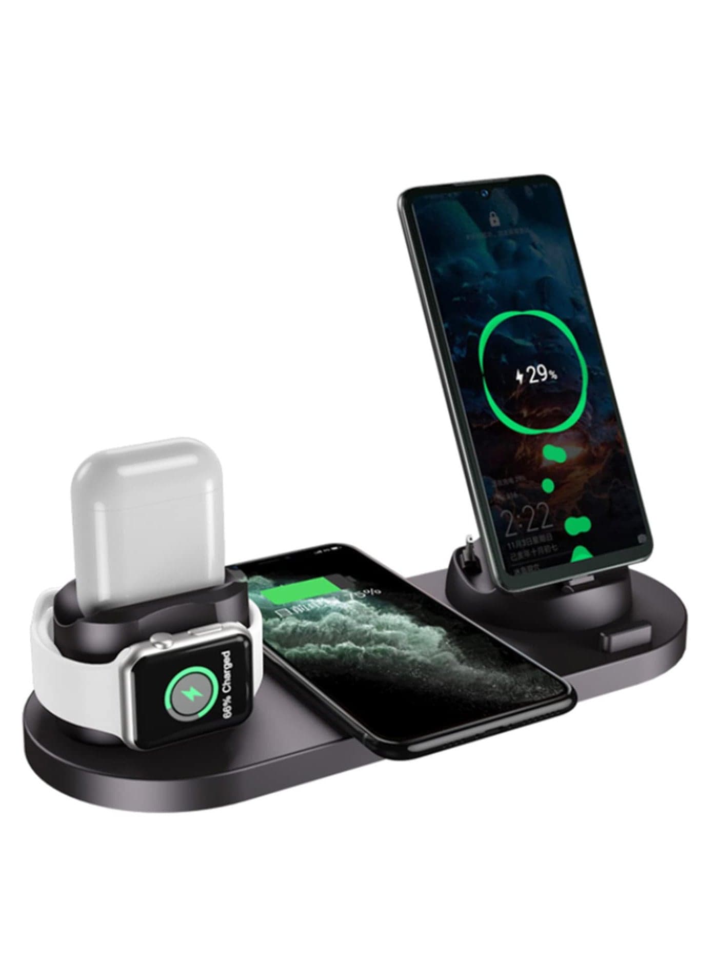 6 in 1 Wireless Charger 10W Qi Fast Charging Stand Carga Rapida Carregador Sem Fio for iPhone Apple Watch Airpods Samsung Galaxy and More