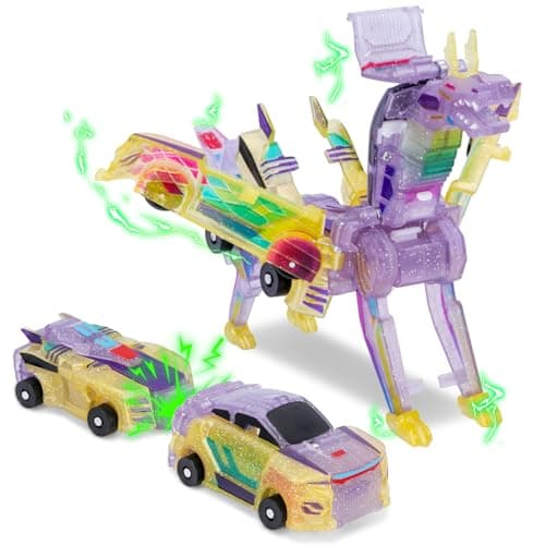 SOYUOI 2in1 Transformation Dinosaur Car Toy Magnetic Collision Robots for Kids Exciting Transforming Toy for Boys Girls Ideal Birthday Purple