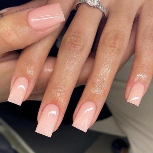 Baby Pink Nails Press ons Press on Nails Medium Square Glue on Nails Medium Length Short Acrylic Nails Glue on Medium Coffin Nails Fake Nails False Nails for Women Thick Solid Color Gel Nails 24Pcs