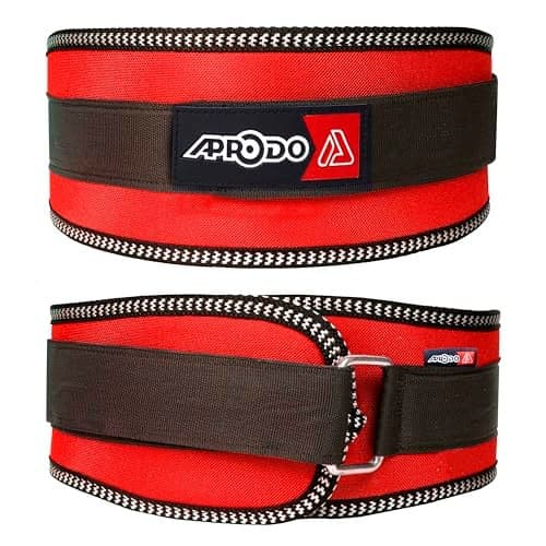 Aprodo Unisex 6’’ inch Wide Nylon Eva Waist Support Belt Sport Pressurized Weightlifting Bodybuilding Fitness Squatting Training Lumbar Back Supporting Sport Safety Belt - (Red, Medium (36))
