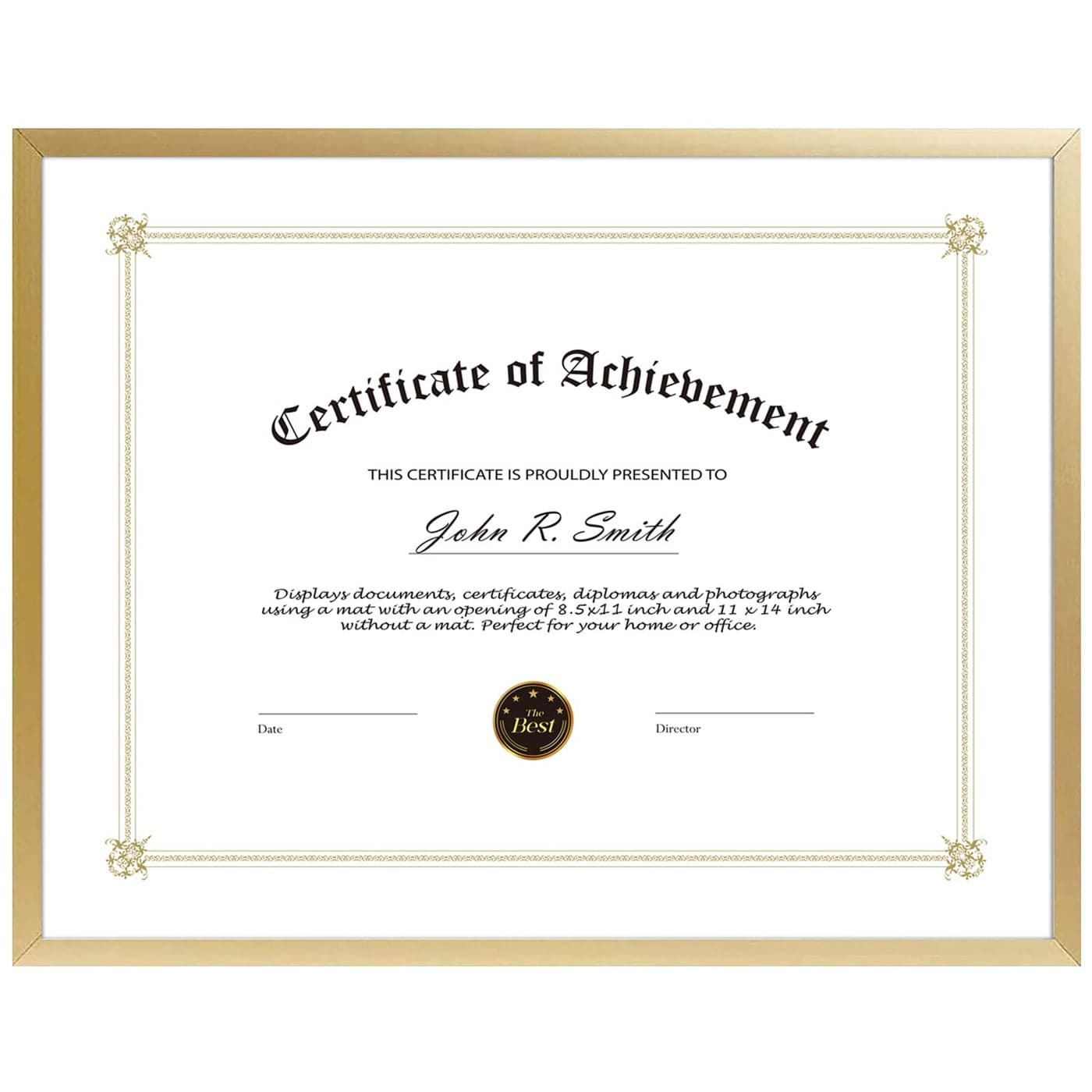 Golden State Art 85x11 Aluminum Certificate Frame Metal Diploma Frames for 85 x 11 Documents Real Glass Front with Easel Stand Gold 1 Pack