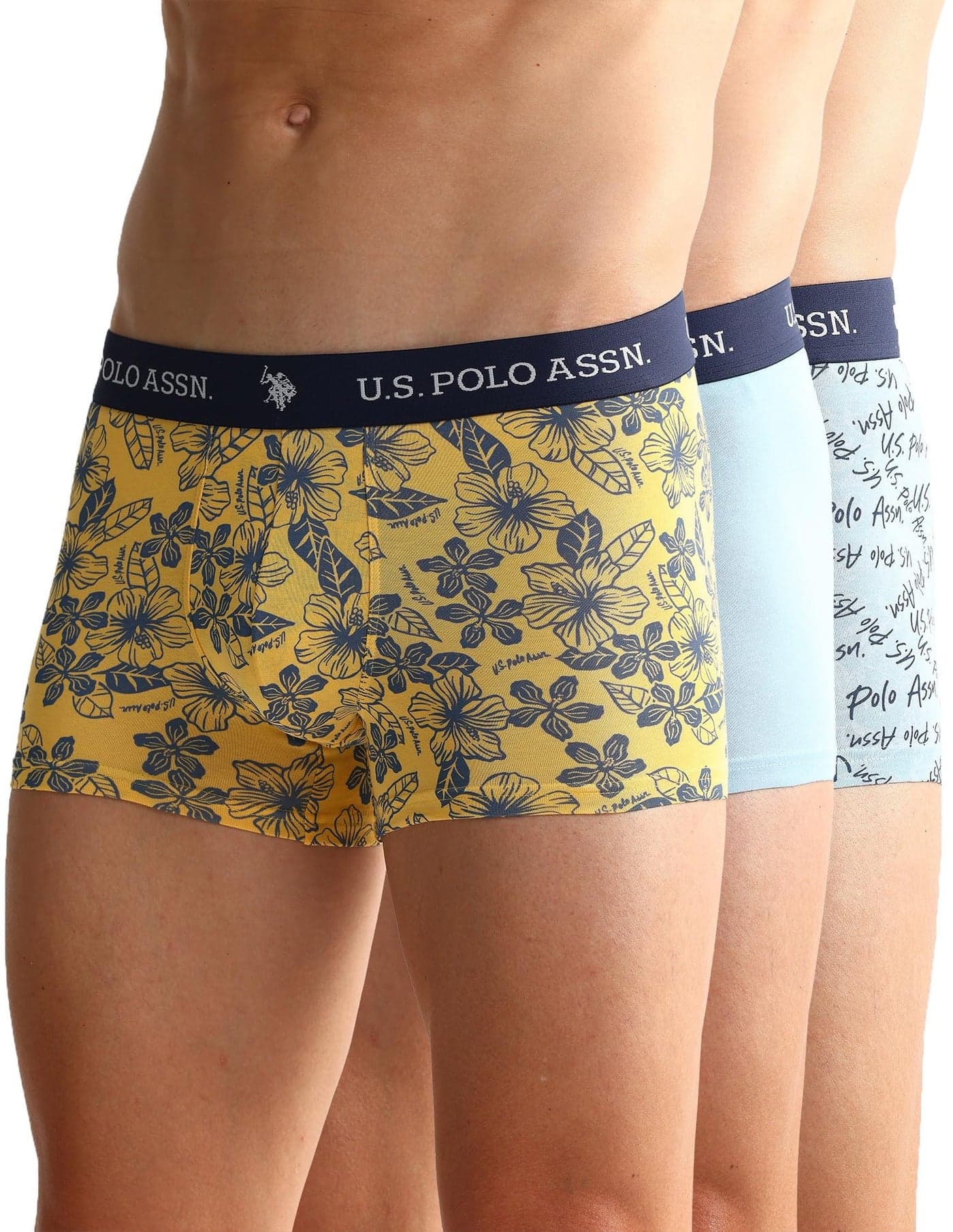 U.S. Polo ASSN. Mens Elastic Waistband Ribbed OET08 Trunks - Pack of 3 Multi Colour L