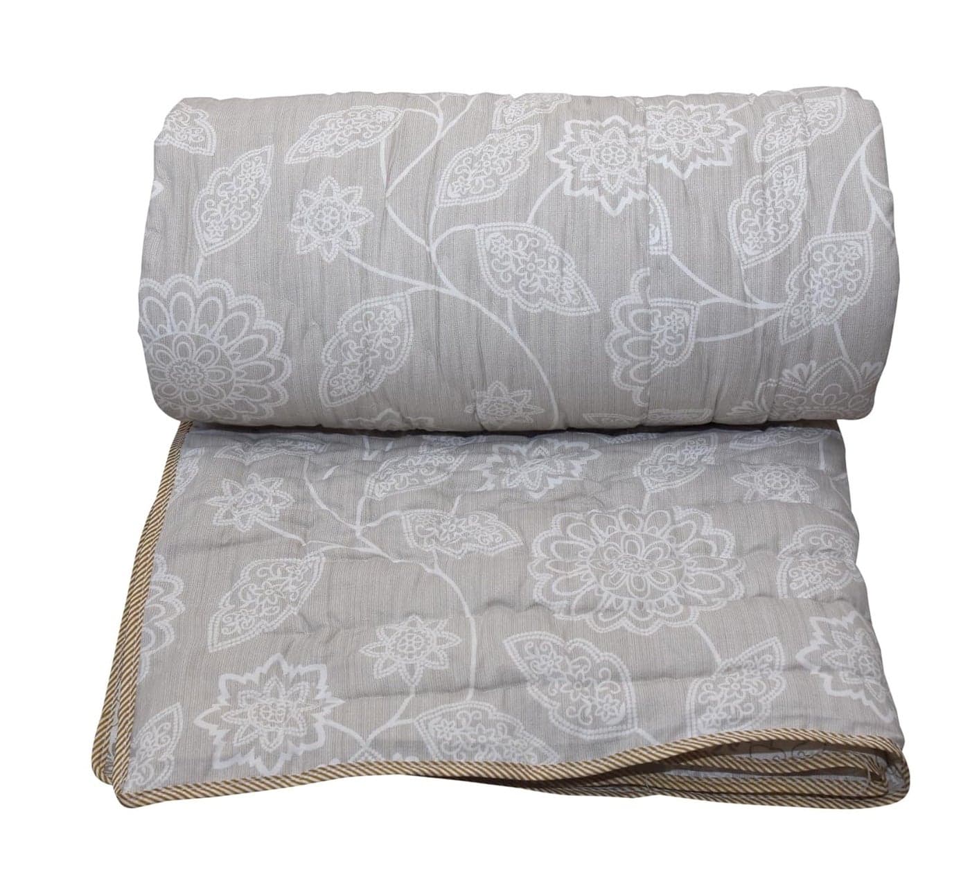 PINAARAS INTERIOR Rajasthani Traditional Jaipuri Hand Block Print Summer and Winter Cotton Double Bed Quilt Razai Reversible Breathable Off White 85X100 Inch