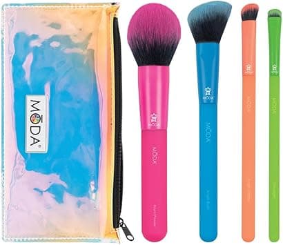 Moda Royal Langnickel Full Size Electric 5pc Brush Set with Pouch Includes Round Powder Angled Blush Angled Shader and Smudger Brushes Multicolor Neon