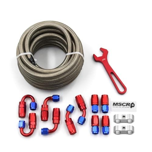 AN6 20FT Fuel Line Hose Kit, Stainless Steel Braided 3/8" - 8.73mm ID (AN6, Stainless Steel)