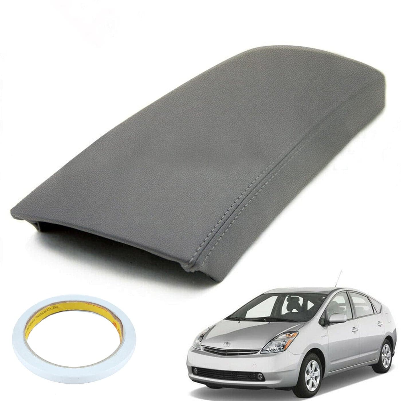 AUTOKAY Leather Console Lid Armrest Cover Skin Fits for Toyota Prius 20042009 Gray