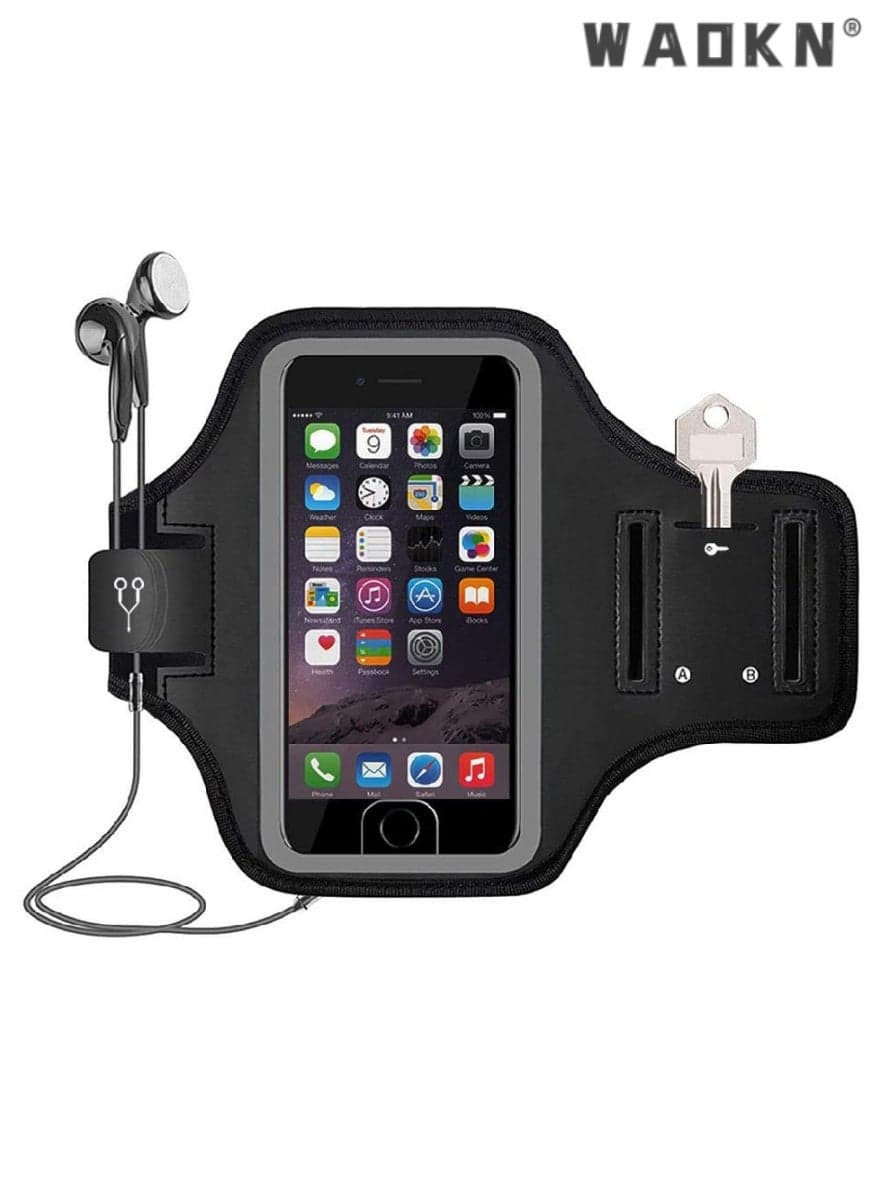 Mid-Size Reflective Sports Armband for Running, Universal Phone Holder with Silver Reflective Strip, Perfect for Outdoor Fitness, Compatible with Devices Up to 6.2", Secure and Comfortable Design