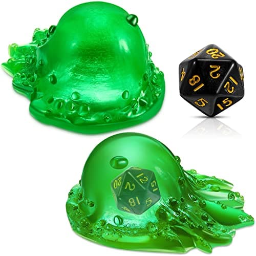 Deekin Translucent Cube Dice Storage with 7 Polyhedral Dice Set Resin Cube Holder for TTRPG Tabletop Role Playing Game Fantasy Tabletop GamingGreen