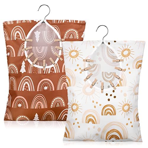 Woanger 2 Pcs Clothes Pin Bag Clothespin Holder 15 x 11 in to Hang on Line Clothes Pin Hanging Bag for Clothesline Outdoor Storage Organizer Basket with Large OpeningCute Style