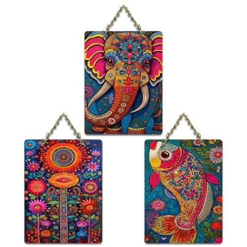 Artvibes Artistic Elephant & Fish Designer Modern Art Wooden Art Decoration Item for Home | Art For Wall | Wall Sculpture | Signs & Plaques | Aesthetic Wooden Decor | Ideal Gifts (WH_9623N), Set of 3