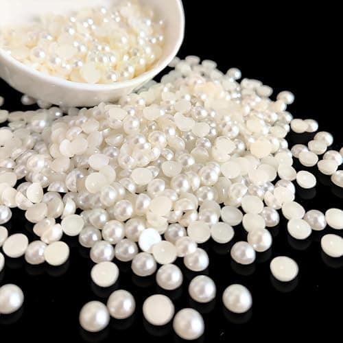 INDIKONB Half Cut Pearls for Craft | Off White Cream Colour Flat Back Beads for Jewelry Making and Crafts (Off White-6mm)