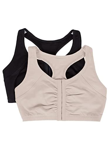 Fruit of the Loom Women's Front Close Racerback (Pack of 2) Bra, Sand/Black, 46