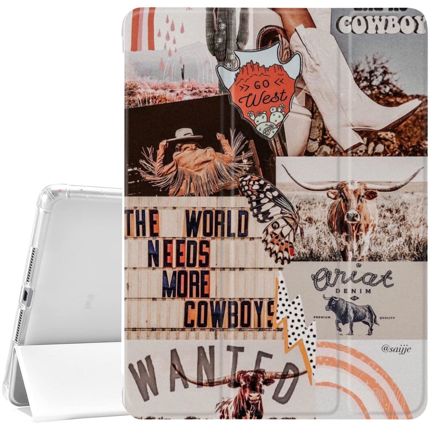 JOYLAND Pad Case West Cowboy White for 7th8th9th Generation Cool Girl AntiScratch Shockproof with Pencil Holder Lightweight Smart Trifold Stand Case for 102 iPad 201920202021