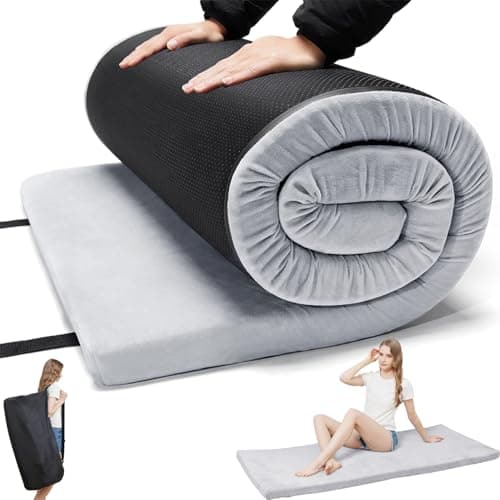 TokSay Foam Camping Mattress Portable Sleeping Pad for Camping Tent Car Floor Washable Cover Roll Up Travel Bag Cot Mattress for Travel Guests Single 75X30