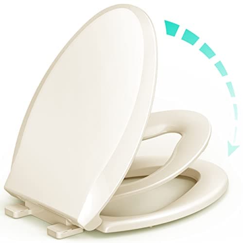 Elongated Toilet Seat with Builtin Potty Training Seat for Toddlers Adults Slow Close Never Loosen Heavy Duty Ergonomic Space Saving Toddler Toilet Seat Elongated 185 Oval BoneAlmond