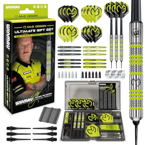WINMAU Michael Van Gerwen MvG 50Piece Darts Gift Set Professional Soft Tip Darts Set 18g MatchWeighed Darts Flights Shafts Accessories GiftReady Kit