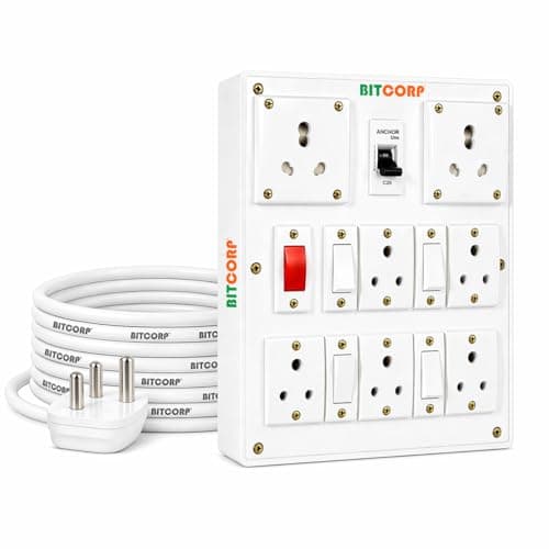 BITCORP 16A Heavy Duty Power Extension Board with 7 Socket 4 MCB, 3500W MCB Overload Protector, 2 Meter 2.5mm Electric Cord for AC, Refrigerator, EV Charger, Washing Machine, Geyser