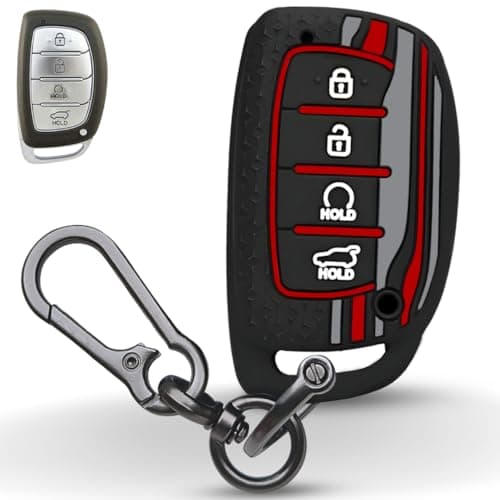 KEYCEPT Tristar Silicone Key Cover for Hyundai Alcazar, Creta, EV 2021 N line 4 Button Smart Key with Keychain. (Type 1, Black)