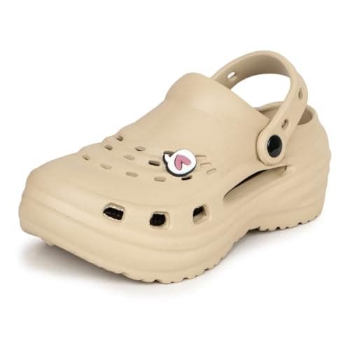 TRASE Women Clogs | Women's Casual Daily Use Clog Sandal | Ultra Soft Clogs for Women Stylish | Trendy and Comfortable Platform Clog (Beige-Brown, 6 UK)