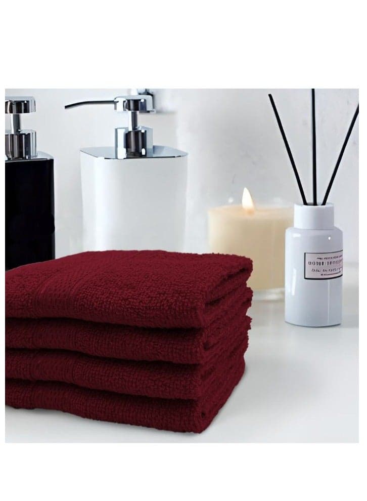 Daffodil(Burgundy) Premium Face Towel (30x30Cm-Set of 1) Cotton, Highly Absorbent and Quick dry, Hotel and Spa Quality Bath linen with Stripe Diamond Dobby-500Gsm