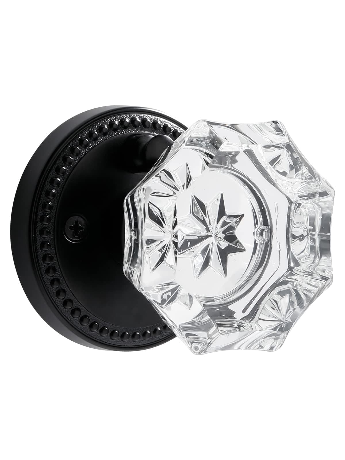 SORWDUERM Black Door Knobs Crystal Door Knob Interior Privacy Glass Door Knob for Bedroom and Bathroom,Zinc Alloy Matte Black 1 Pack
