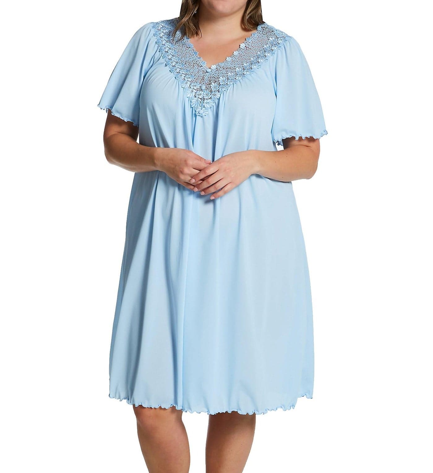 Shadowline Women's Plus-Size Beloved 40 Inch Flutter Sleeve Waltz Gown, Blue, 1X