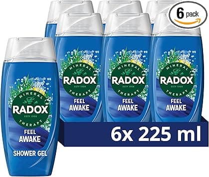 Radox Mineral Therapy Feel Awake Men 2in1 Shower Gel Shampoo with Fennel Sea Minerals 225ml Pack of 6