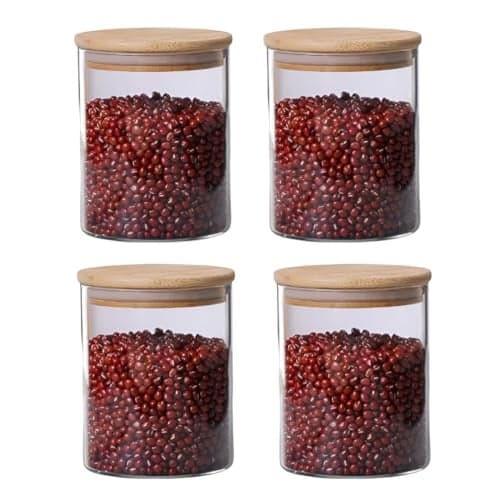Ash & Roh Airtight Glass Jar with Bamboo Lid, Clear Food Storage Container for Tea, Coffee, Spices, and Pantry Organization (pack of 4, 280ml)