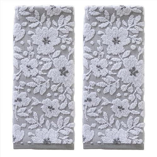 SKL Home Floral Jacquard Hand Towel Set, Gray, 2 Count
