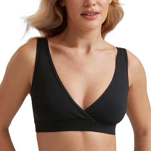 CRZ YOGA Butterluxe Maternity V Neck Nursing Bras Wireless Sleep Breastfeeding Lounge Womens Pregnancy Bralette Comfy Black Small