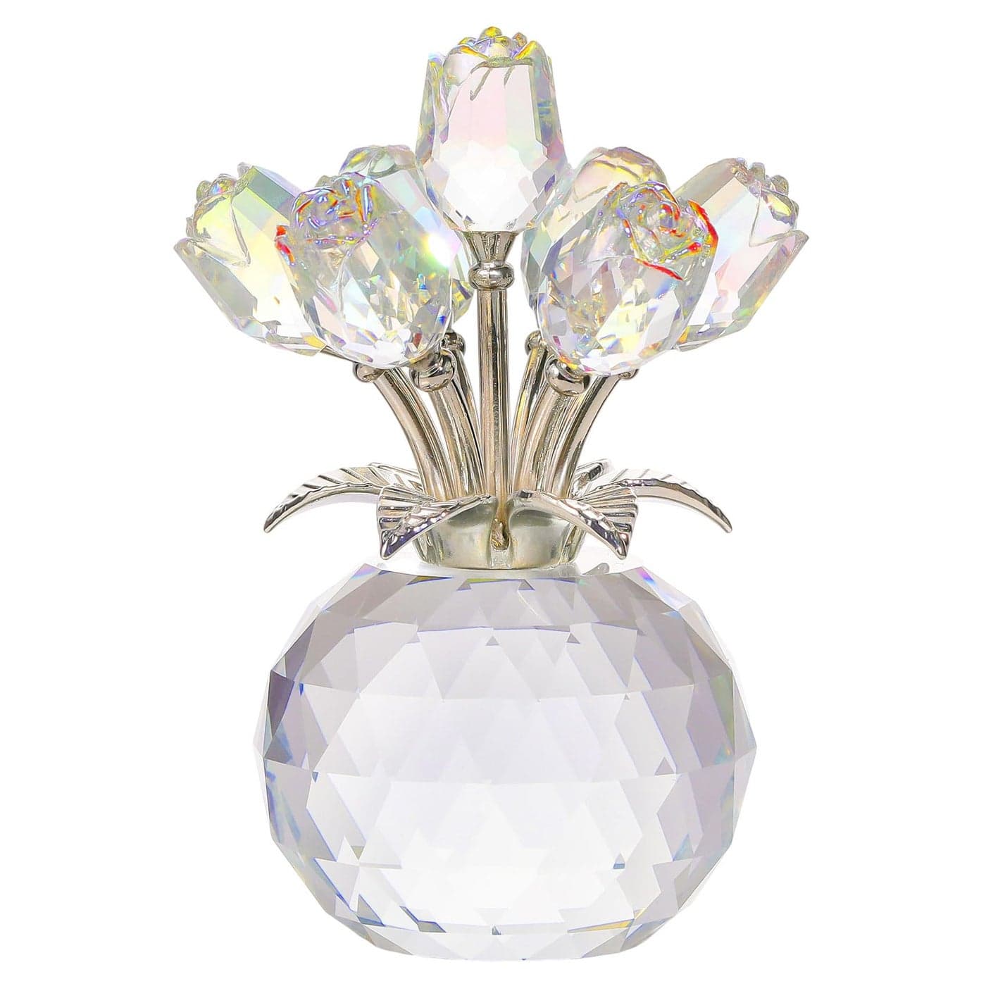 Clear Rose Flower Crystal Figurine with Vase Bouquet Flowers Ornament Gifts for Wife Girlfriend Women Handmade Crystal Flower Collectible Home Table Decor for Valentines Day Wedding Anniversary