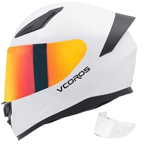 VCOROS Full Face Motorcycle Helmet for UnisexAdults ECE DOT Approved WS609 Motorbike Street Bike Racing Helmets with VisorGloss WhiteM