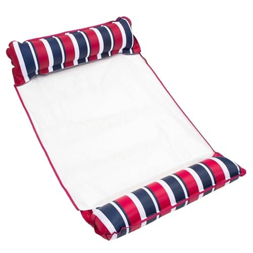 Aqua Original 4in1 Monterey Hammock XL Pool Float Hammock MultiPurpose Inflatable Pool Floats for Adults Patented Thick NonStick PVC Material NavyBurgundy Stripe