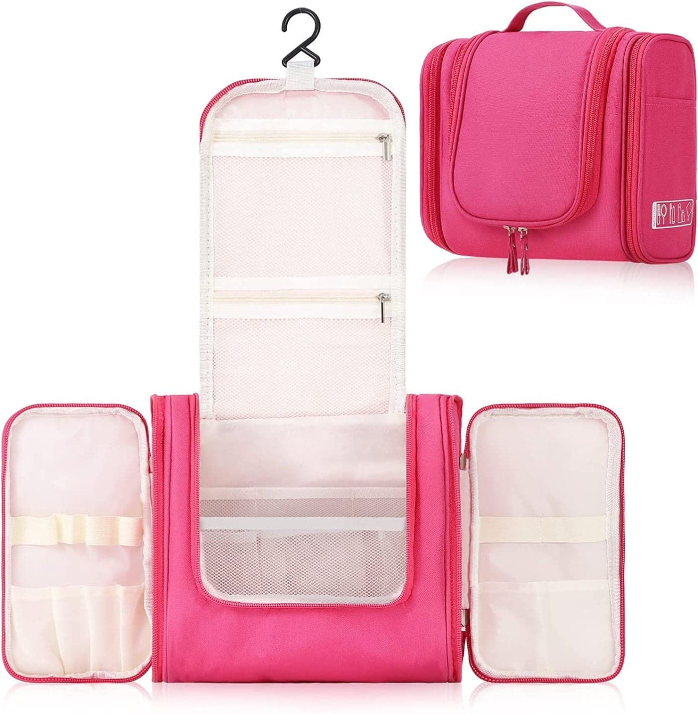 House of Quirk Hanging Toiletry Kit Bag Extra Large Capacity Travel Organizer Bags For Men And Women Durable Waterproof Nylon Makeup Bag For Toiletries,Cosmetics, Brushes (Baby Pink),W-11 Cm