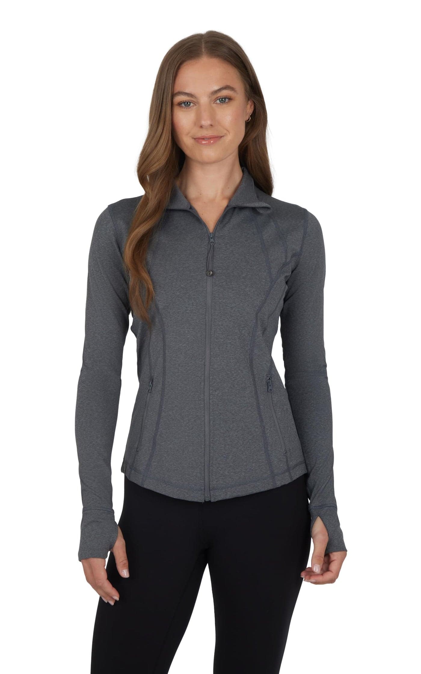 90 Degree By Reflex Full Zip Running Track Jacket Lightweight Athletic Slim Fit Jacket with Thumbholes Heather Charcoal Large