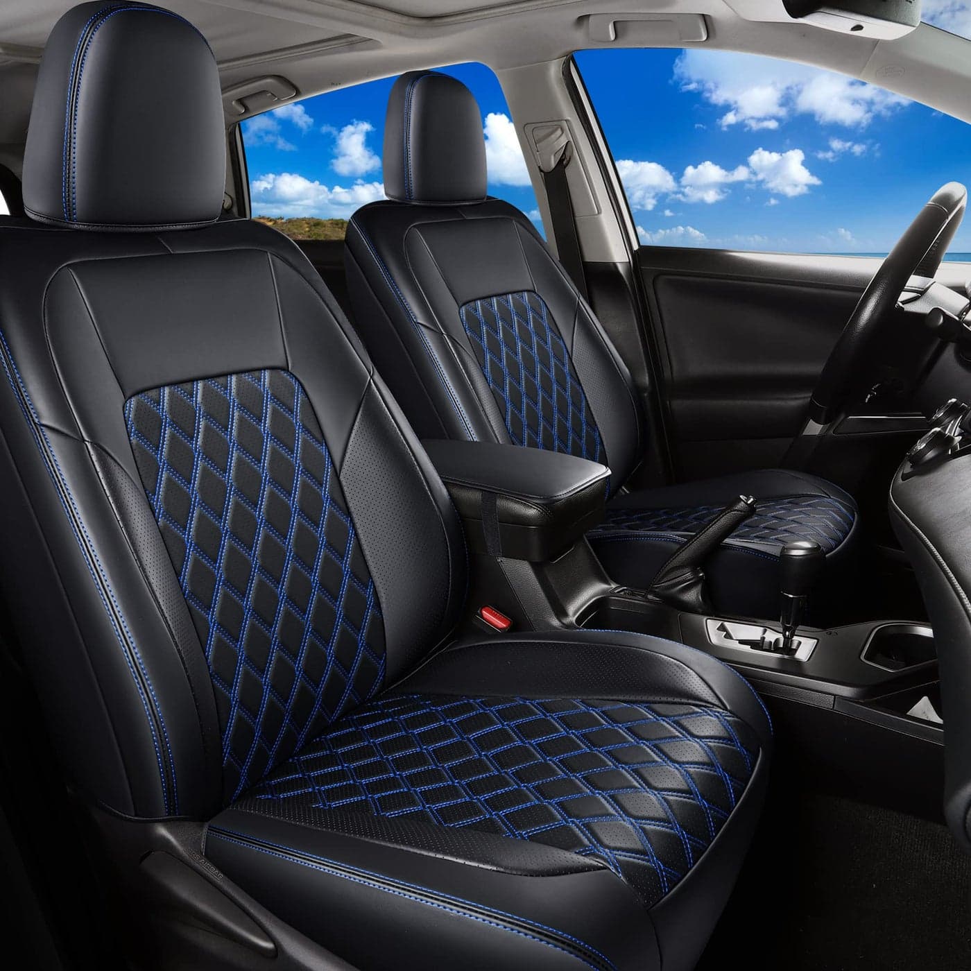 Huidasource Custom Fit RAV4 Car Seat Covers FrontRear Full Set Waterproof Leather Car Seat Protector Covers Fit for 20132018 Toyota Rav4 XLE LE XLE Premium Limited Not for Hybrid BlackBlue