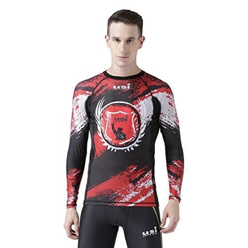 USI UNIVERSAL Rash Guard for Gym, Running, Cycling, Swimming, Cricket, Basketball | Rashguard Swimming Costume for Men | Rash Guard for Man (Medium, Red)