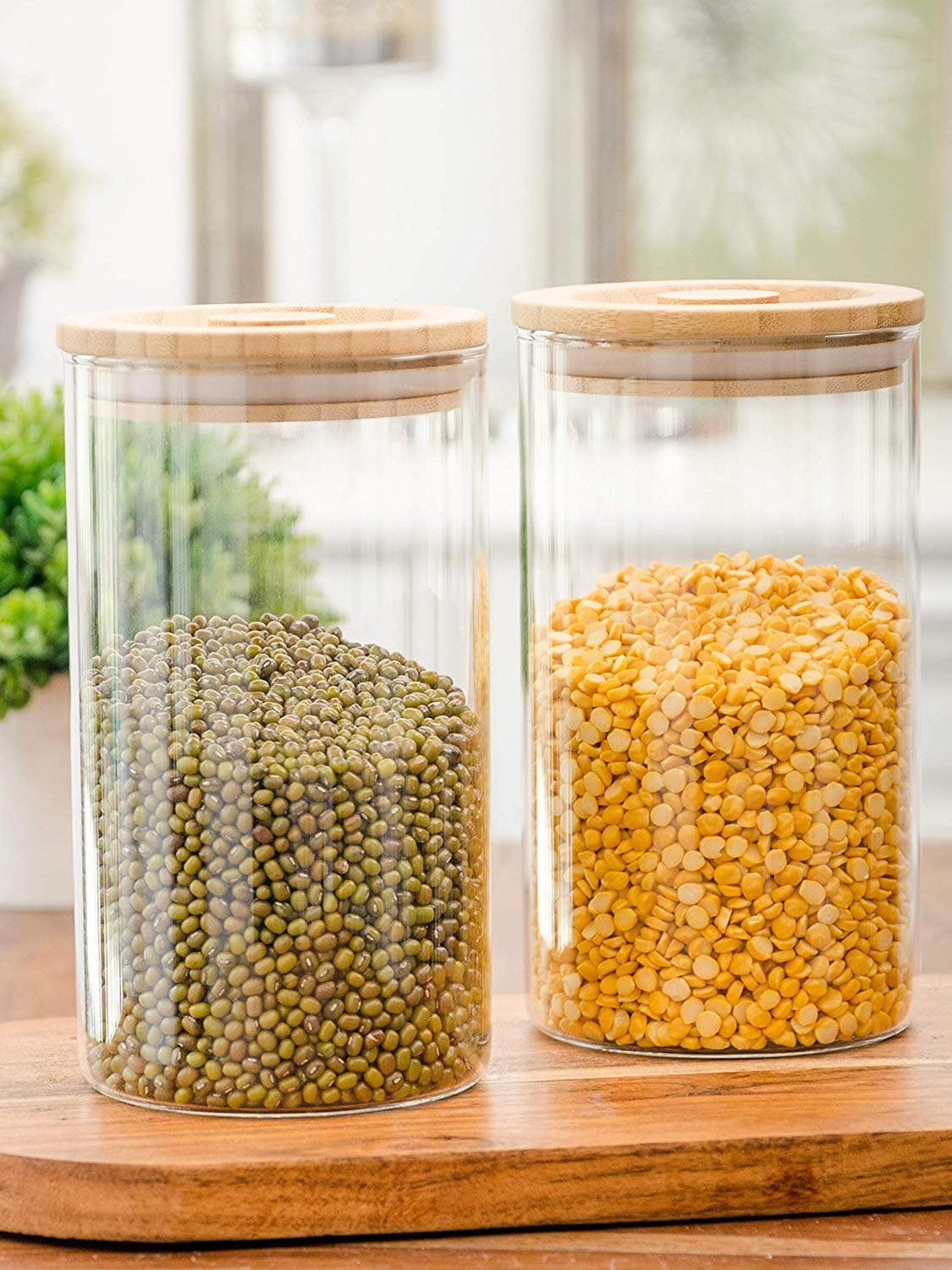 AMYUZ INTERNATIONAL 1200 ML Airtight clear glass storage canister with wood lid food storage container jar with sealing bamboo lid for kitchen storage and multipurpose use 6