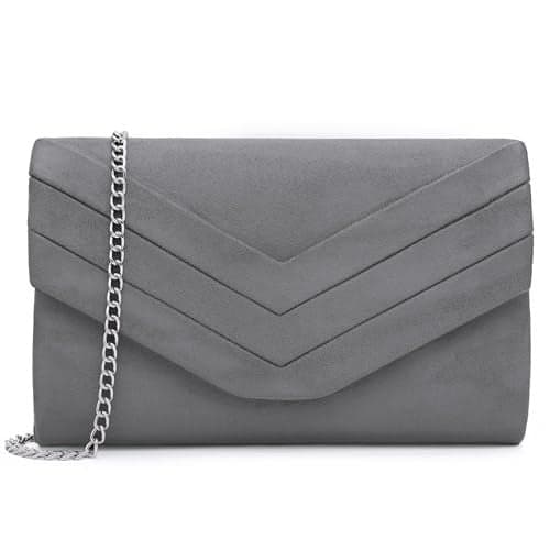 Milisente Clutch Purse for Women, Suede Envelope Evening Purses Crossbody Shoulder Clutch Bag (Grey)