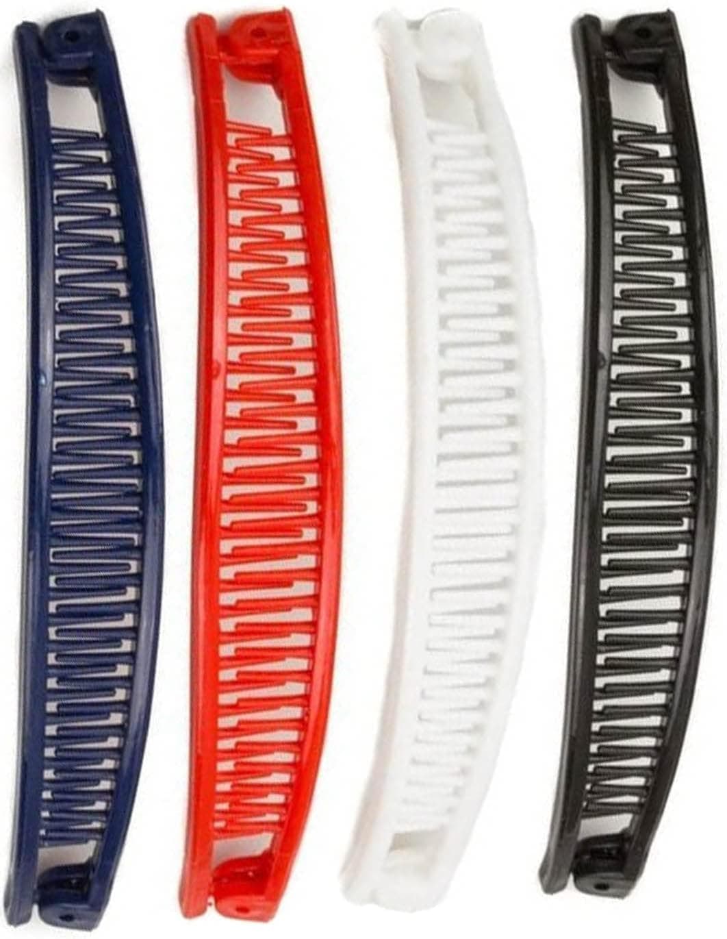 Set of 4 PCS Long Slim Curved 4 Banana Clips Slim Long Hair Comb Barrette Ponytail Holder Retro Hair Clip Girls Women Accessories Red Navy Black and white Spec colour